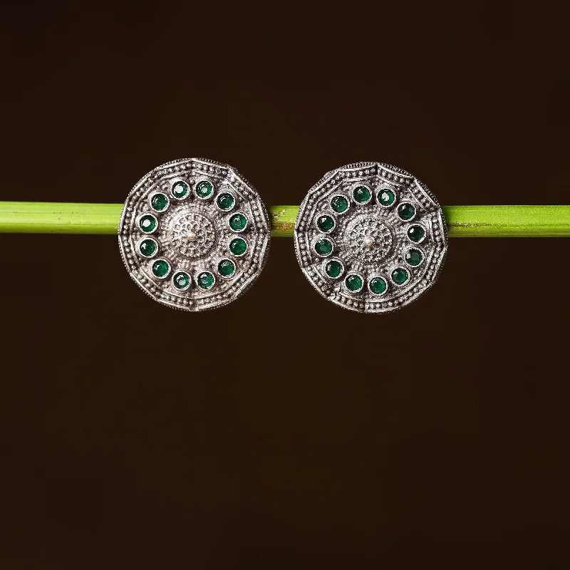 Elegant Necklaces And Bracelets At Limited-Time Offers Antique Silver Finish Oxidised Brass Base Stone Work Stud Earrings