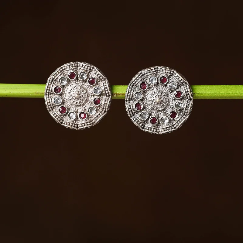 Must-Have Jewelry At Unbelievable Discounts Antique Silver Finish Oxidised Brass Base Stone Work Stud Earrings