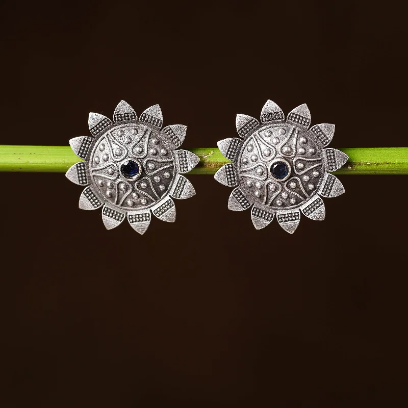 Limited-Stock Jewelry Sale – Shop Before It's Gone Antique Silver Finish Oxidised Brass Base Stone Work Stud Earrings