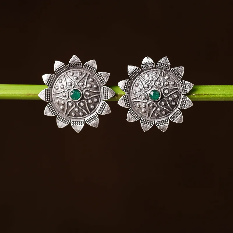 Stunning Statement Jewelry, Unbeatable Discounts Antique Silver Finish Oxidised Brass Base Stone Work Stud Earrings