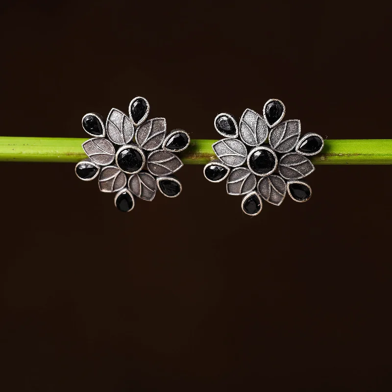Jewelry Clearance – Final Chance To Save Big Antique Silver Finish Oxidised Brass Base Stone Work Stud Earrings