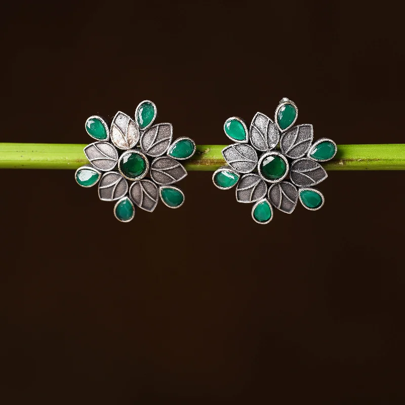 Jewelry Deals That Outshine The Rest Antique Silver Finish Oxidised Brass Base Stone Work Stud Earrings