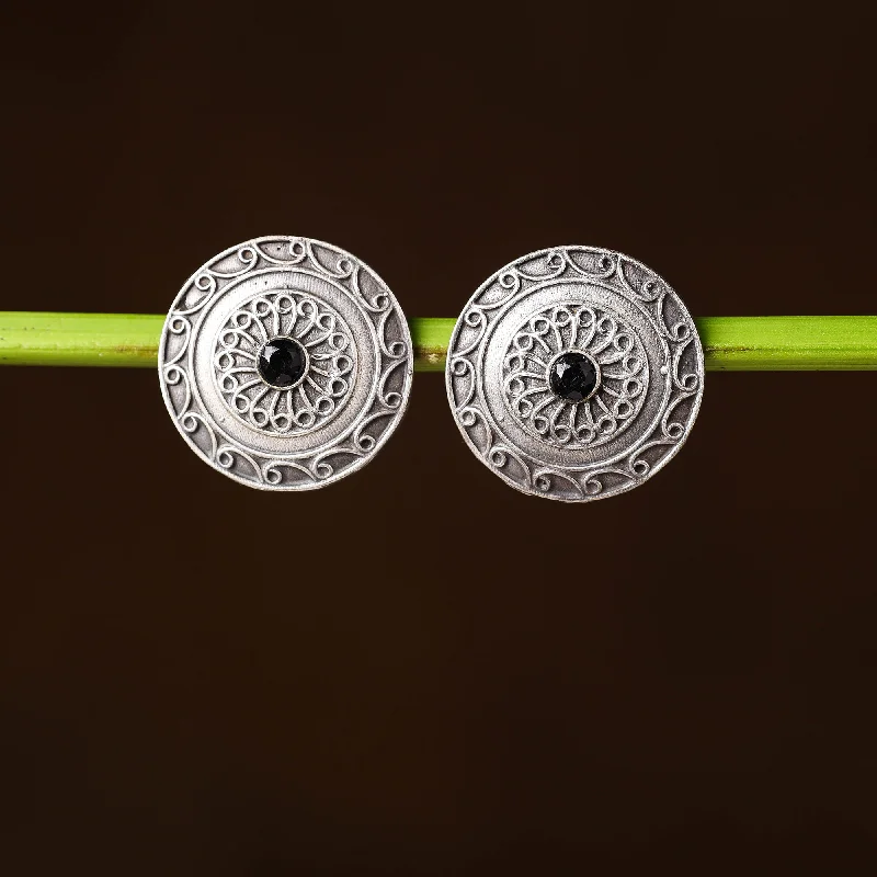 Luxury Jewelry Clearance – Shop Premium Styles Now Antique Silver Finish Oxidised Brass Base Stone Work Stud Earrings