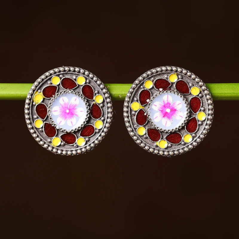 Affordable Glamour – Premium Jewelry At Special Prices Antique Silver Finish Oxidised Brass Base Enamel Work Earrings