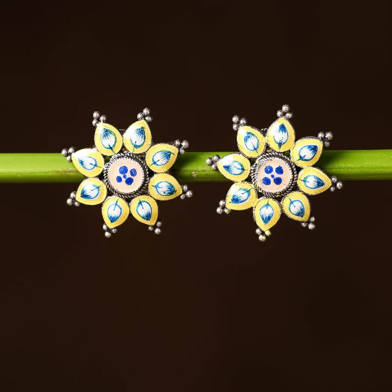 Unbeatable Offers On Luxury And Everyday Jewelry Antique Silver Finish Oxidised Brass Base Enamel Work Stud Earrings