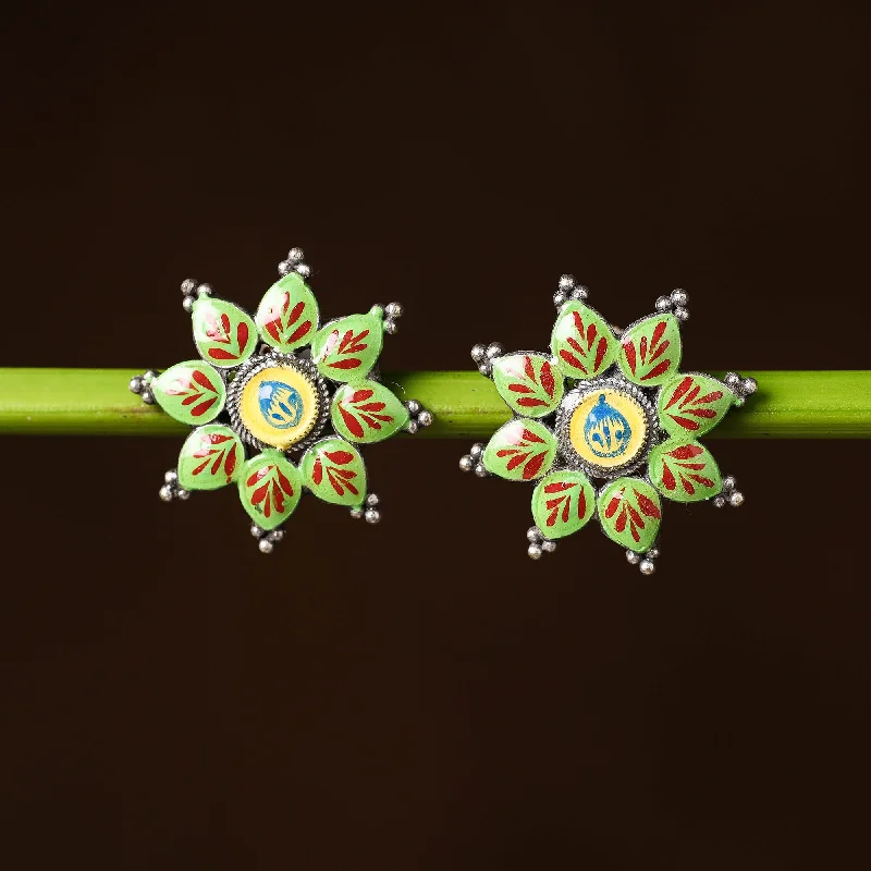 Elegant Jewelry At Unbeatable Offers – Shop Before It's Gone Antique Silver Finish Oxidised Brass Base Enamel Work Stud Earrings