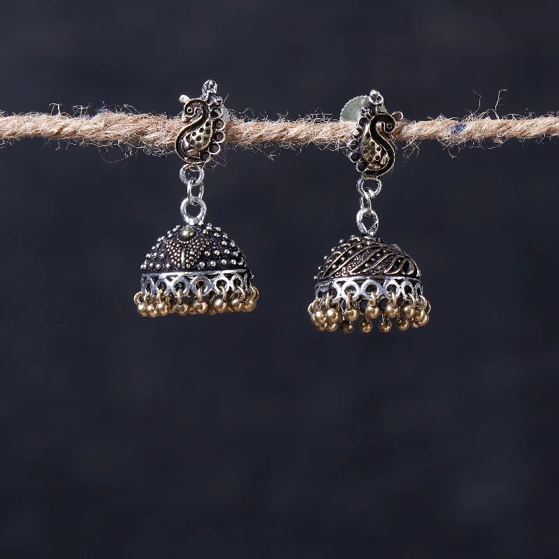 Antique Silver Finish Oxidised Brass Base Jhumka Earrings