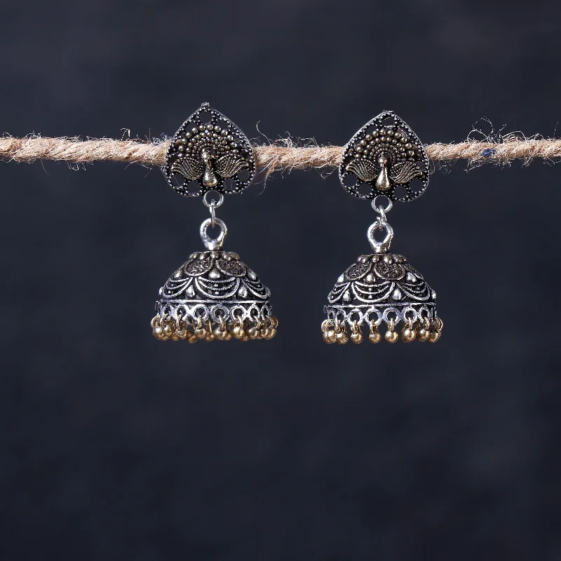 Celebrate Every Occasion With Sparkling Savings Antique Silver Finish Oxidised Brass Base Jhumka Earrings