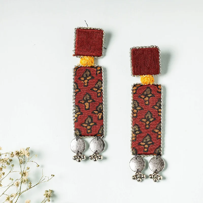 Handcrafted Ajrakh Print Beadwork Earrings