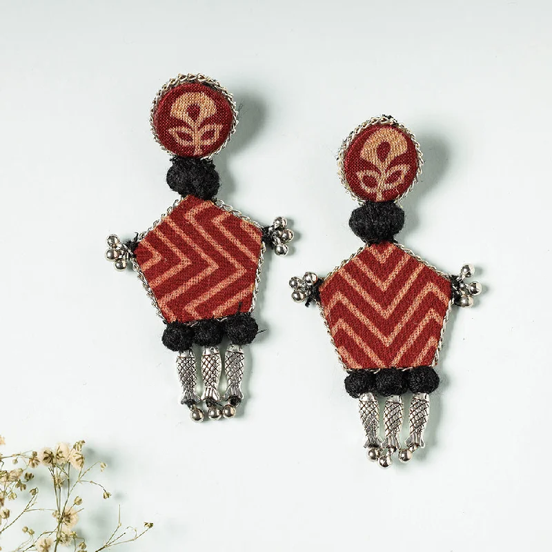 Handcrafted Ajrakh Print Beadwork Earrings