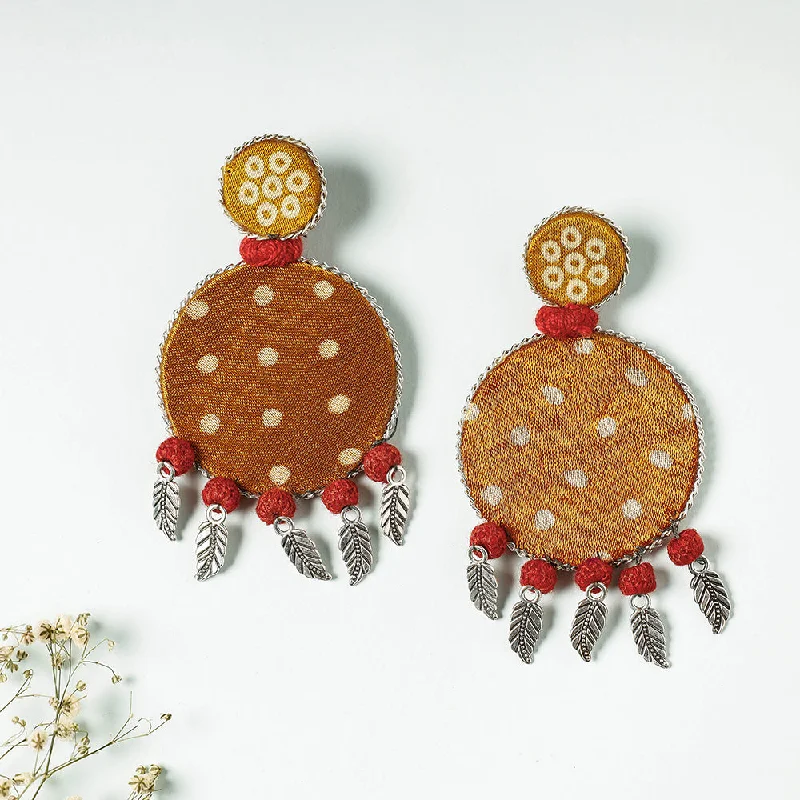 Handcrafted Ajrakh Print Beadwork Earrings