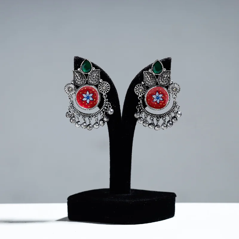 Premium Jewelry At Promotional Prices – Shine Today Antique Silver Finish Oxidised Brass Base Enamel & Stone Work Earrings