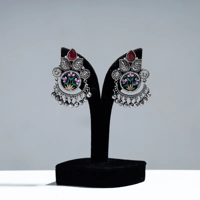 Fashion-Forward Jewelry At Incredible Prices Antique Silver Finish Oxidised Brass Base Enamel & Stone Work Earrings