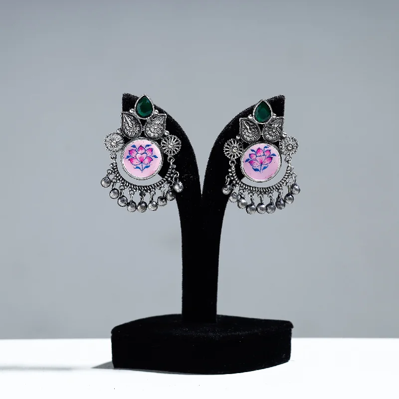 Elegant Jewelry, Exclusive Prices – Shop Now Antique Silver Finish Oxidised Brass Base Enamel & Stone Work Earrings