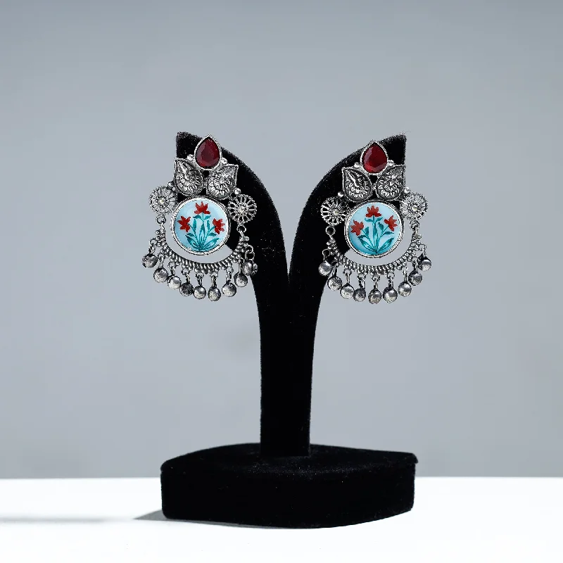 Exclusive Jewelry Offers – Sparkle For Less Antique Silver Finish Oxidised Brass Base Enamel & Stone Work Earrings