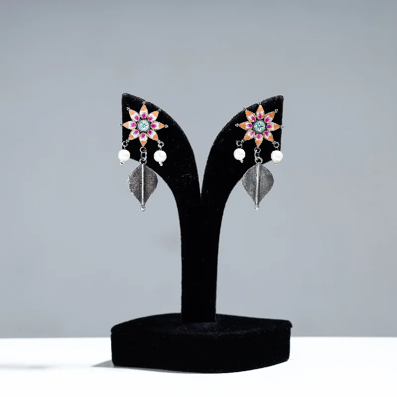 Huge Savings On Timeless Jewelry Collections Antique Silver Finish Oxidised Brass Base Enamel Work Earrings
