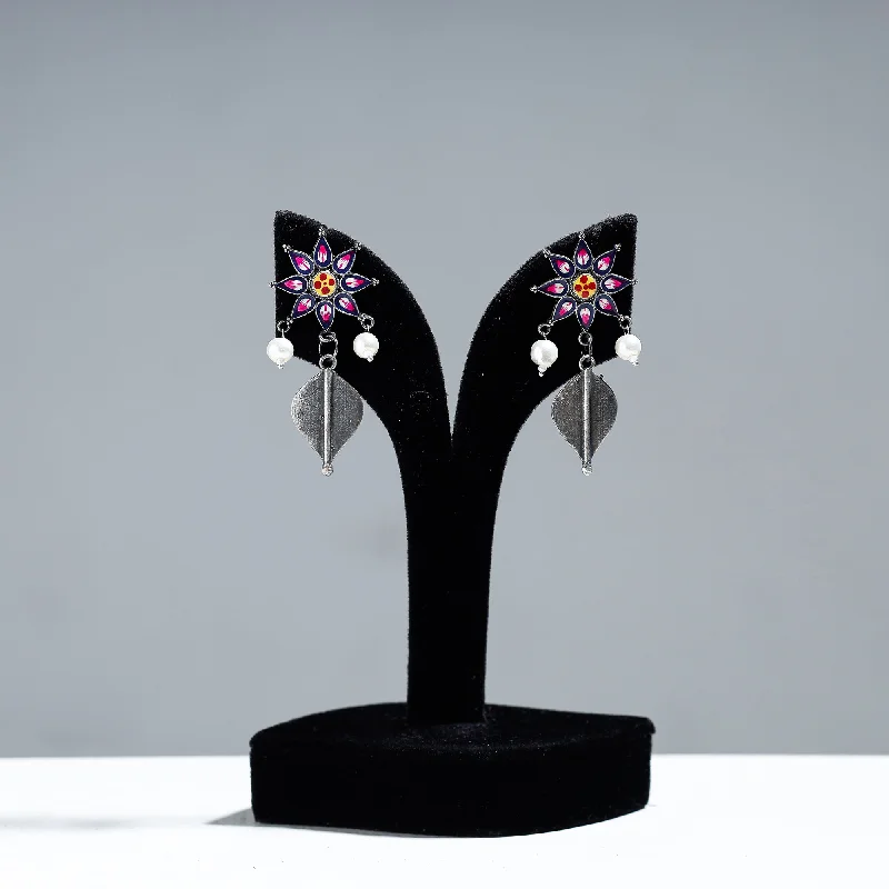 Exclusive Jewelry Sale – Shine For Less Antique Silver Finish Oxidised Brass Base Enamel Work Earrings