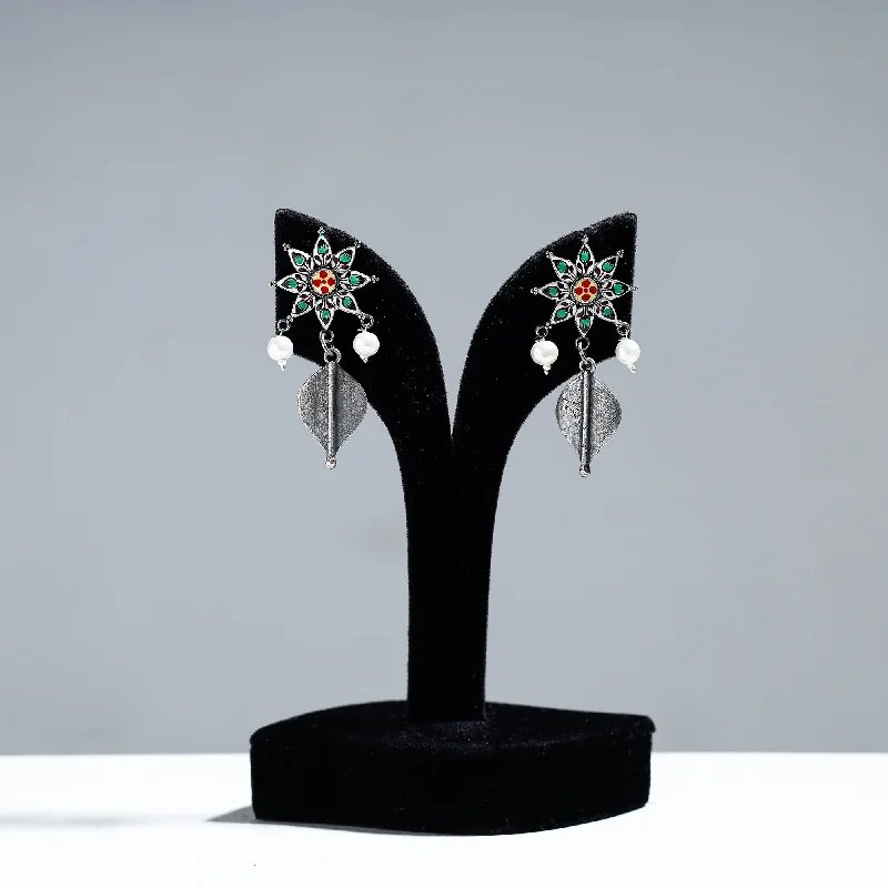 Handcrafted Jewelry Sale – Unique Designs At Low Prices Antique Silver Finish Oxidised Brass Base Enamel Work Earrings