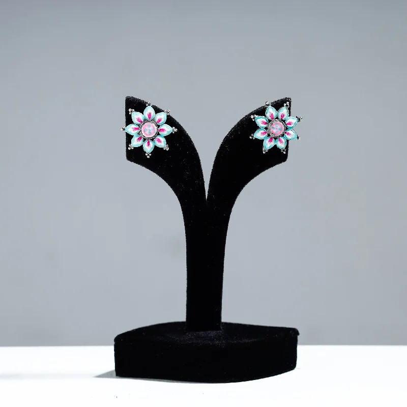 Exclusive Jewelry Sale – Sparkle For Less Antique Silver Finish Oxidised Brass Base Enamel Work Stud Earrings