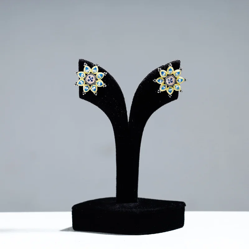Unmissable Jewelry Discounts – Elevate Your Look For Less Antique Silver Finish Oxidised Brass Base Enamel Work Stud Earrings