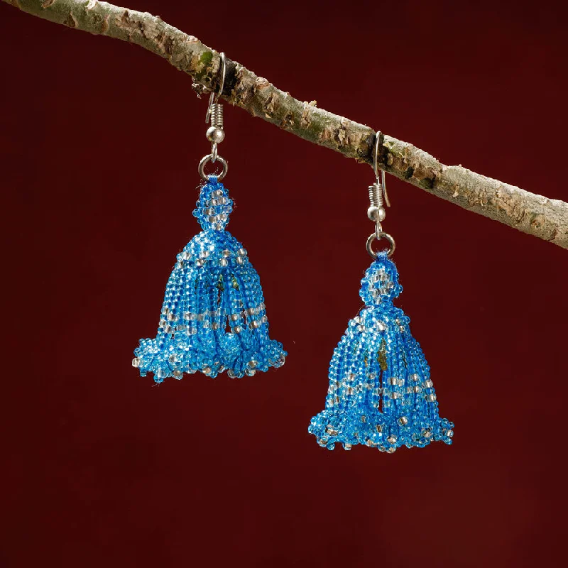 Fashion-Forward Geometric Jewelry For Contemporary Style Handmade Thread & Multicolor Beadwork Jhumki Earrings by Pushpa Harit