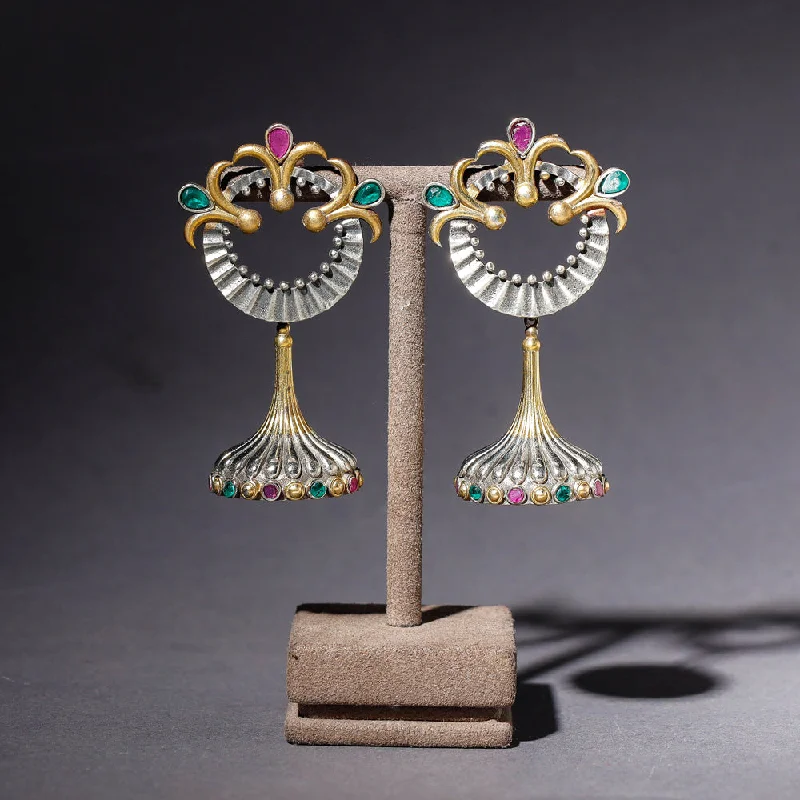 Eco-Friendly Sustainable Jewelry For Conscious Buyers Oxidised Antique Finish Dual Tone Stone GS Earrings
