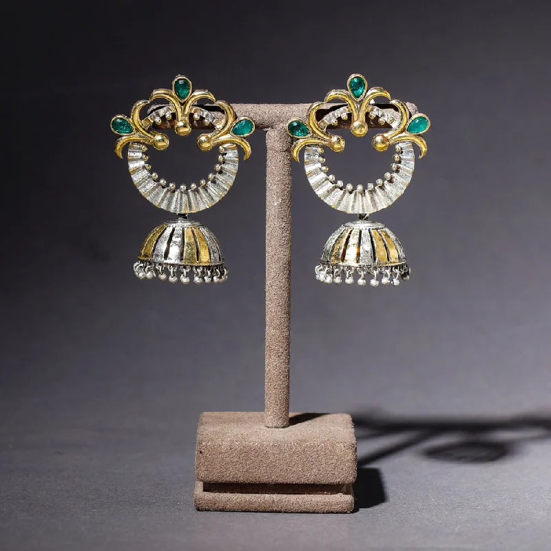 High-Quality Gemstone Jewelry For Special Occasions Oxidised Antique Finish Dual Tone Stone GS Jhumki Earrings
