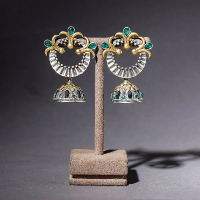 Premium Jewelry At Promotional Prices – Shine Today Oxidised Antique Finish Dual Tone Stone GS Jhumki Earrings