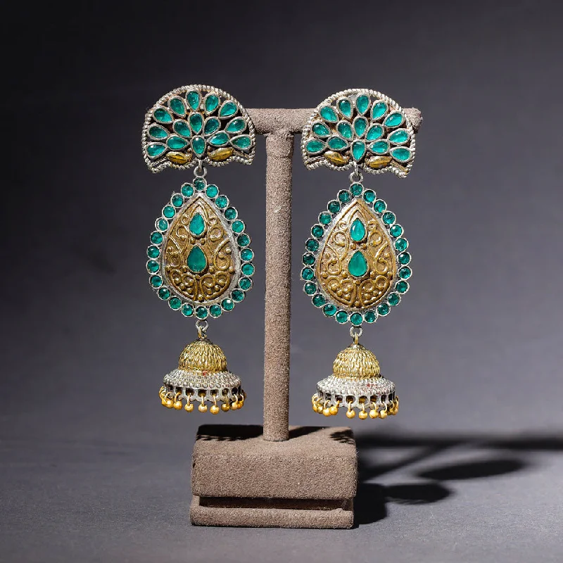 Shine Bright With Our Special Jewelry Promotions Oxidised Antique Finish Dual Tone Stone GS Earrings