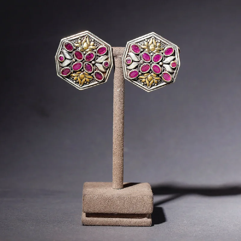 Elevate Your Jewelry Collection With Limited-Time Savings Oxidised Antique Finish Dual Tone Stone GS Earrings