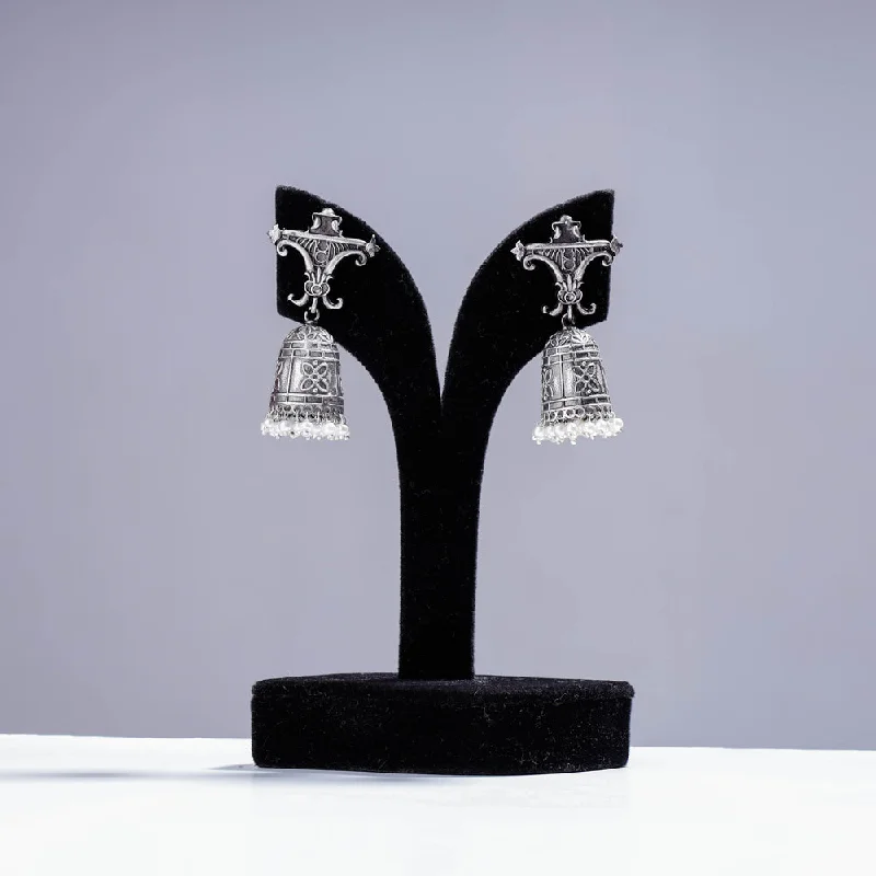 Dazzle In Elegance With Our Biggest Jewelry Sale Antique Silver Finish Oxidised Brass Base Jhumki Earrings