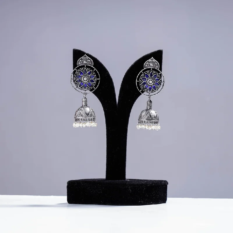 Antique Silver Finish Oxidised Brass Base Jhumki Earrings