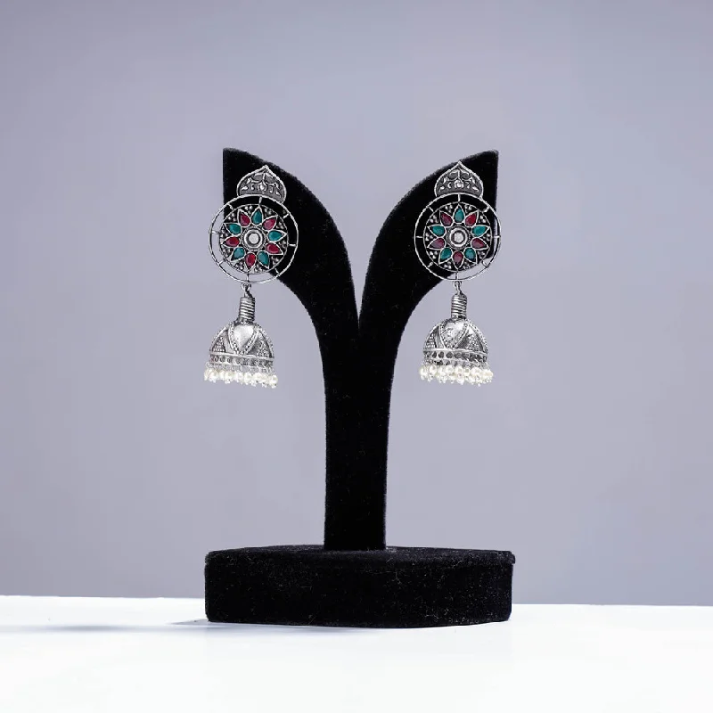 Antique Silver Finish Oxidised Brass Base Jhumki Earrings