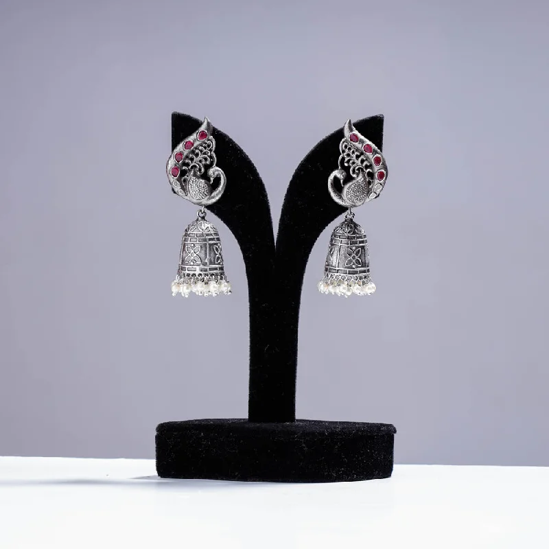 Antique Silver Finish Oxidised Brass Base Jhumki Earrings