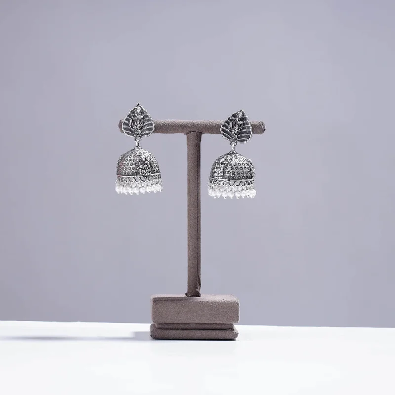 Antique Silver Finish Oxidised Brass Base Jhumki Earrings