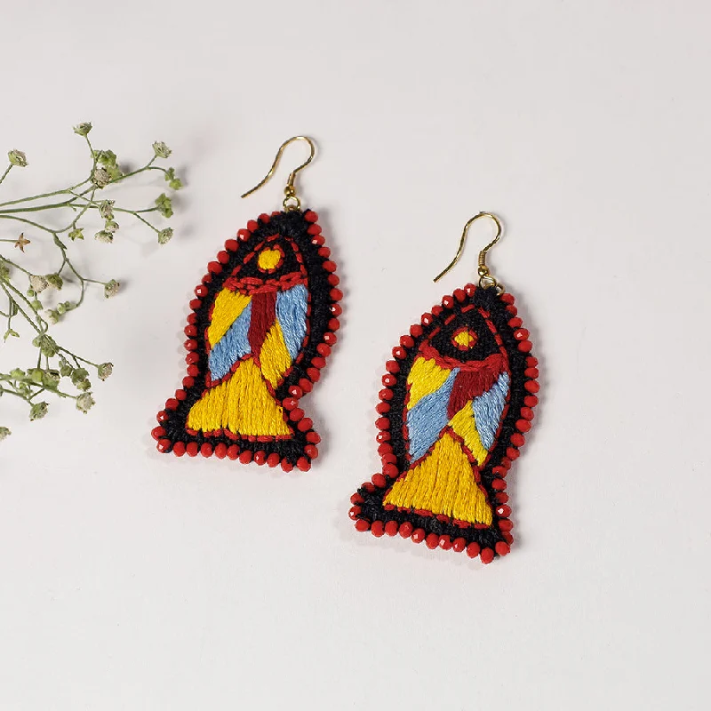 Shop Dazzling Jewelry With Special Promotional Discounts Hand Embroidery Fabart Beadwork Earrings by Rangila Dhaga