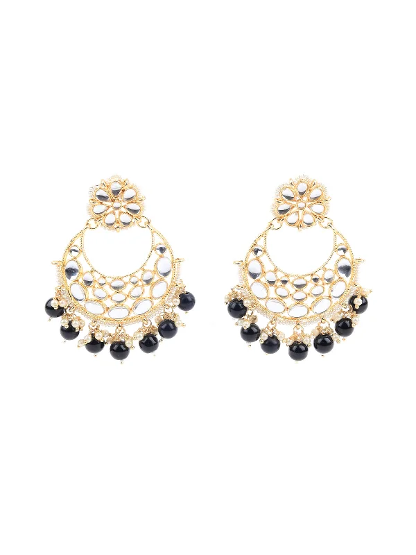 Odette Women Black Beads And Kundan Dangler Earring