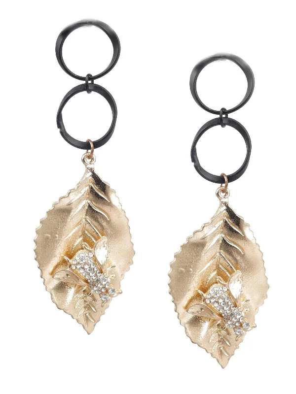 Odette Women Classy Gold Leaf Dangle Earrings