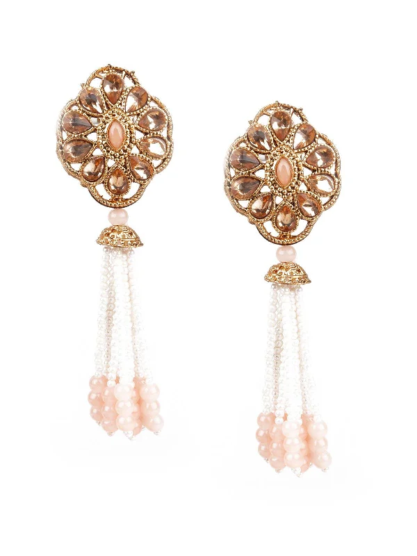 Odette Women Designer Peach And Gold Dangler Earrings