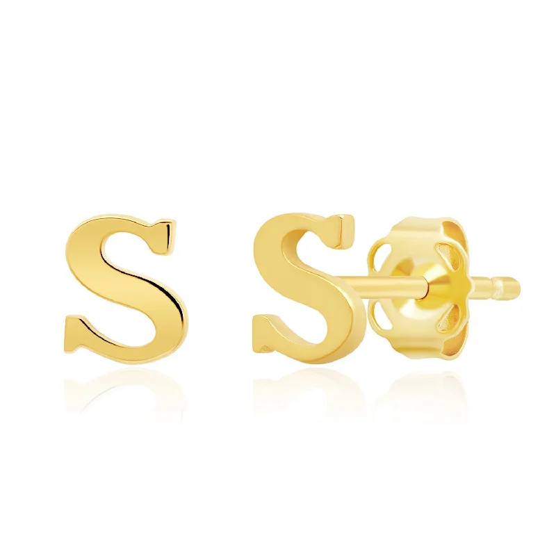 Genuine 14K Gold Yellow Letter Initial Stud Earrings (5mm)