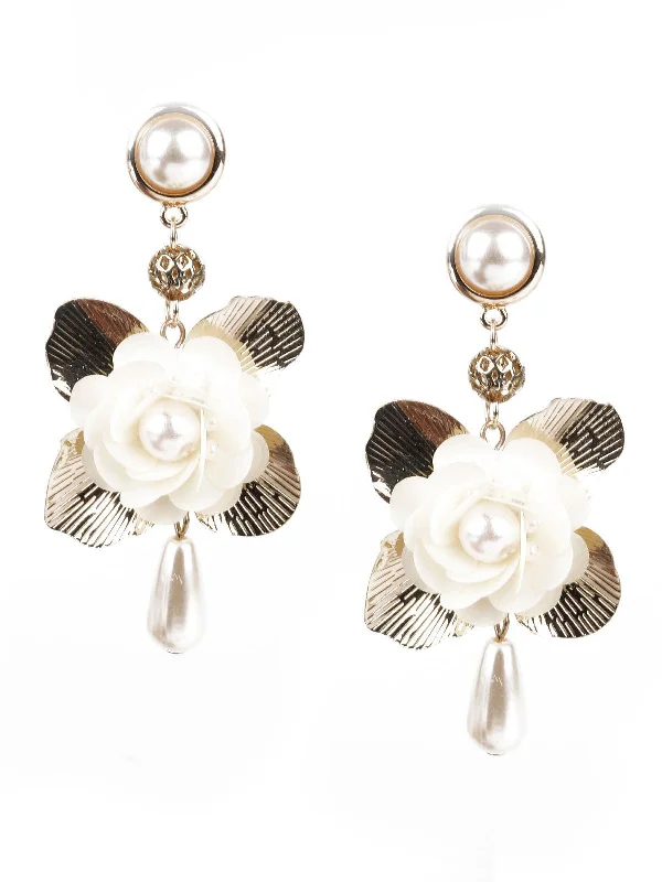 Odette Women Gold And White Dangle Earrings