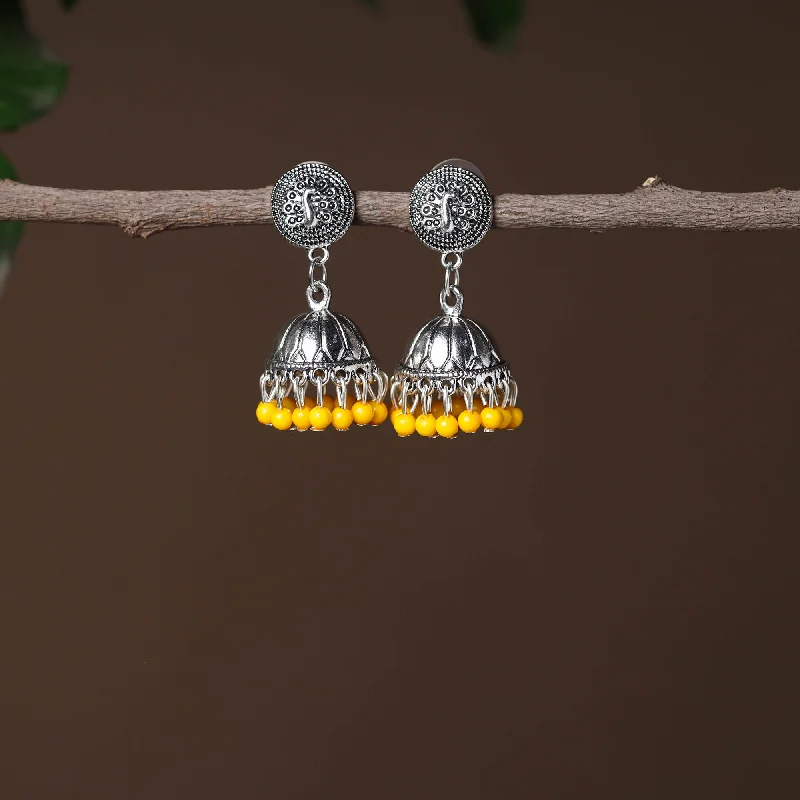 Monika Handmade Oxidised Silver Jhumki Bead work Earrings