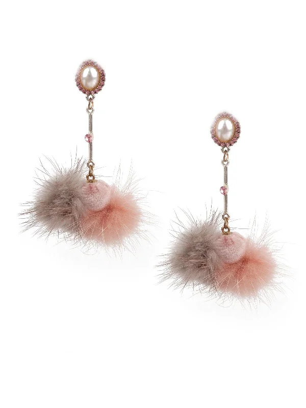 Odette Women Ornate Pink And Grey Dangler Earrings