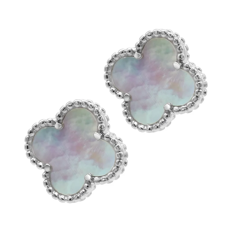Premium Jewelry Now Available At Special Discounts Adornia Quatrefoil White Mother of Pearl Clover Stud Earrings silver