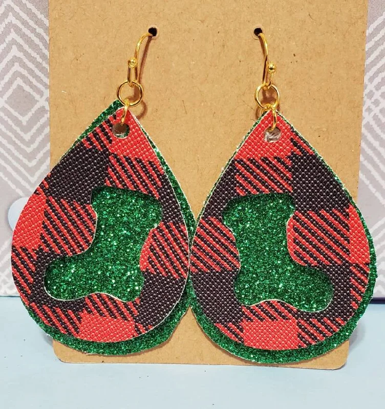 Timeless Elegance Now At Special Discounts Red plaid stocking cutout over glitter green