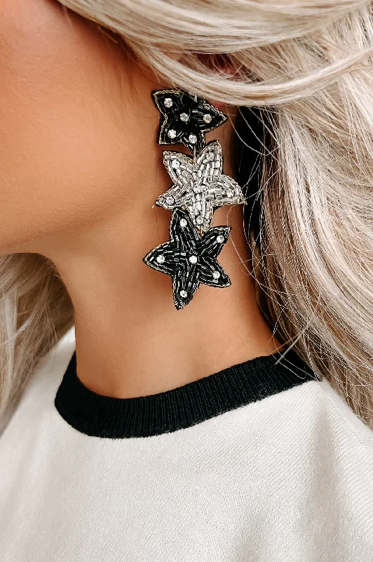 Shine Brighter Beaded Star Dangle Earrings (Black/Silver Star)