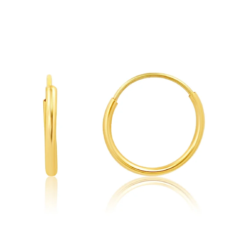 Solid 14k Gold Hoop Earrings 1mm Tube Flex Continuous in 10mm-14mm (0.4-1 Inch) Diameter Gold Hoop Earrings