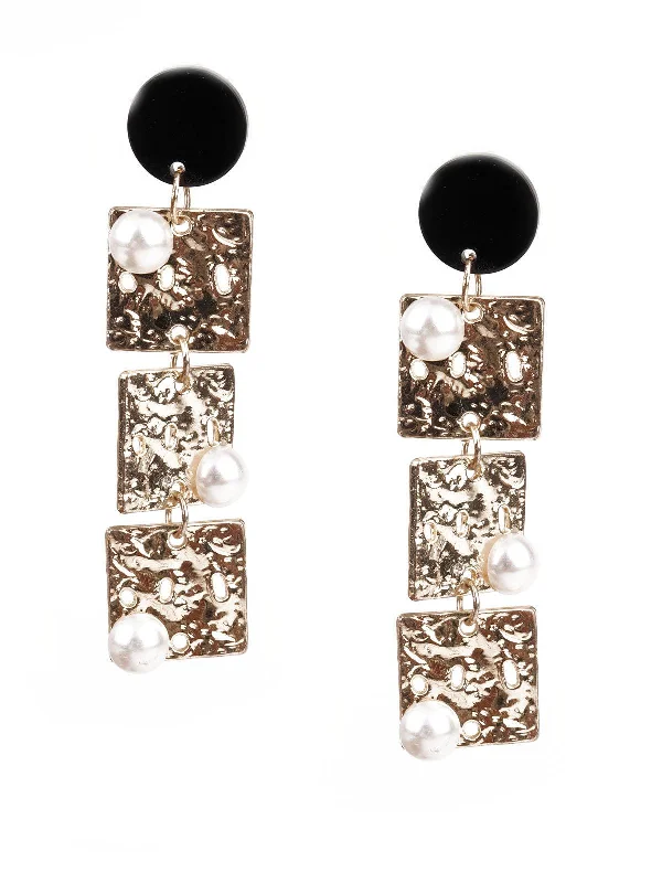 Odette Women Sunshine Gold And Black Dangler Earrings