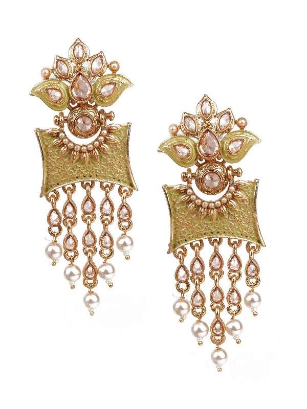 Odette Women Trendy Gold And Green Earrings