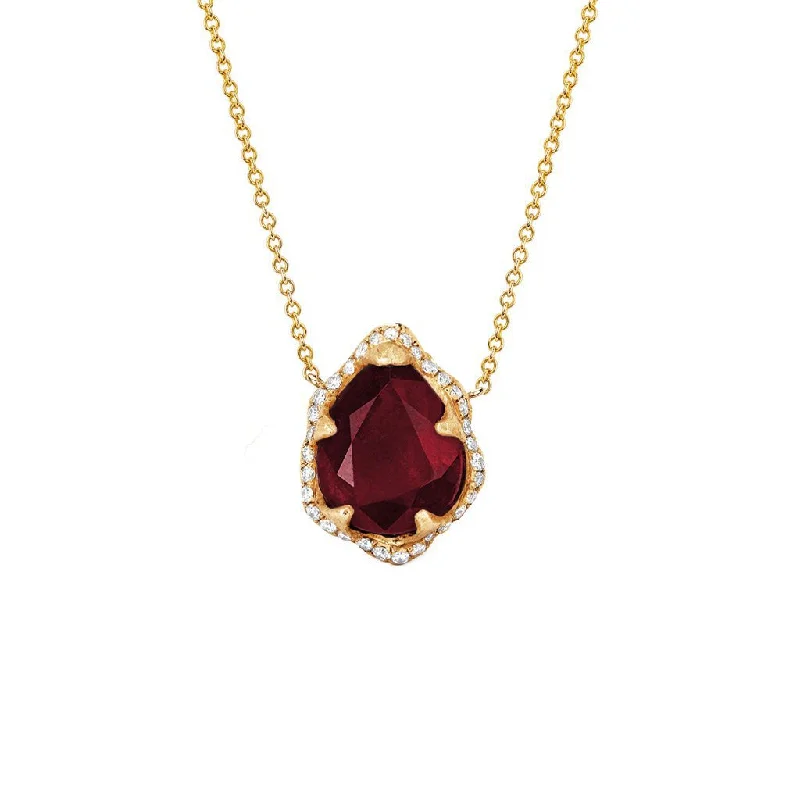 Buy More, Save More On Stunning Jewelry Designs Baby Queen Water Drop Ruby Necklace with Full Pavé Diamond Halo | Ready to Ship